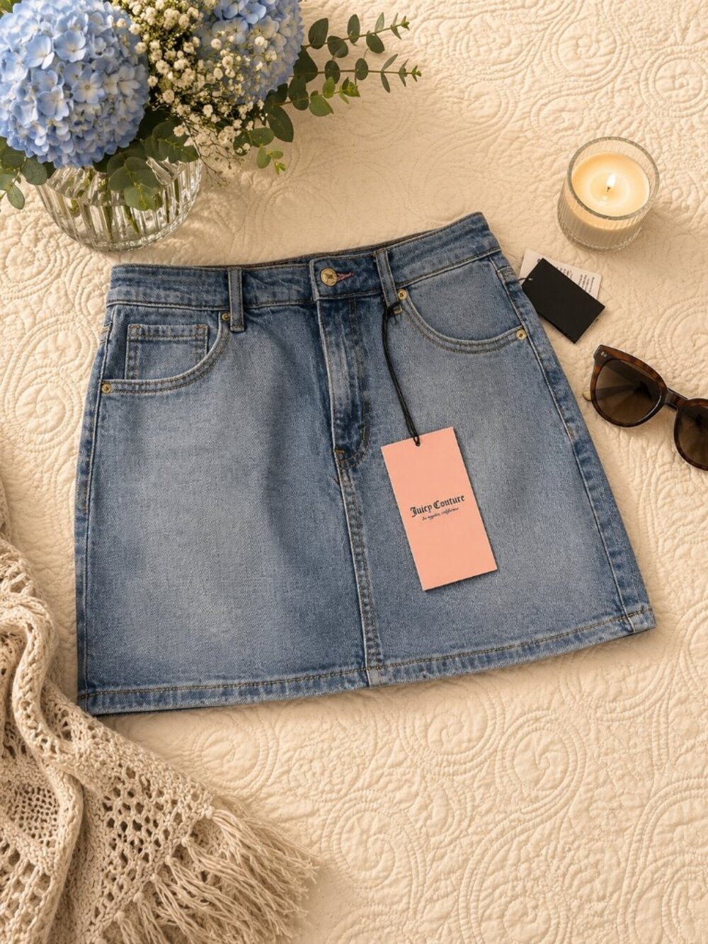 Juicy Couture Women’s Denim Mini Skirt Size 9/29 Rhinestone Logo Y2K NWT
